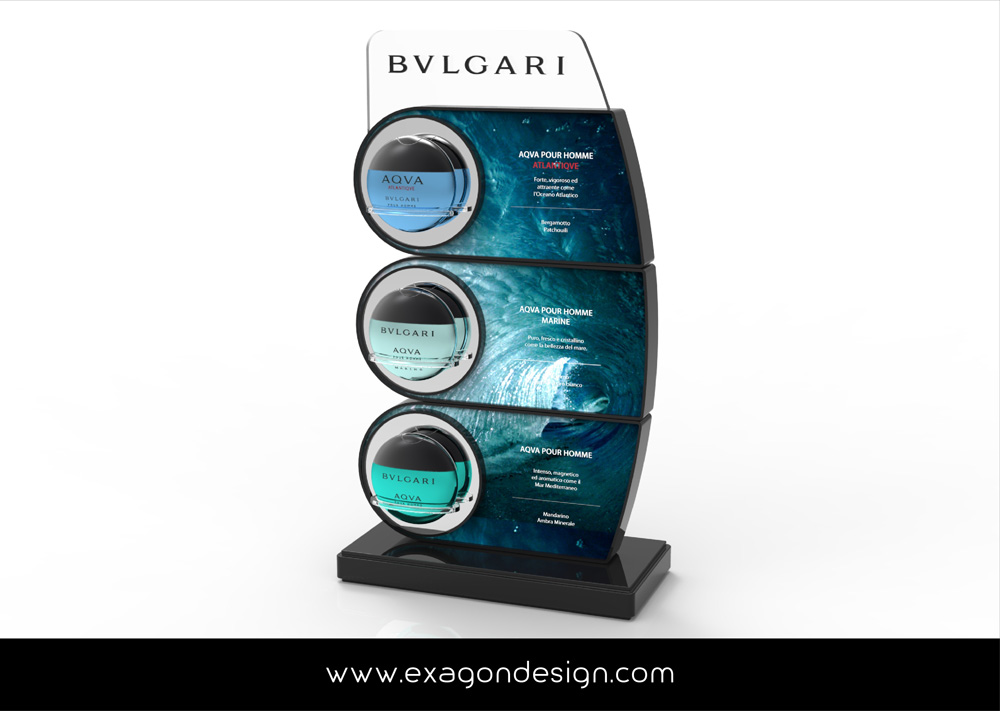 ESPOSITORE DA BANCO PROFUMI BULGARI - Exagon Design Studio